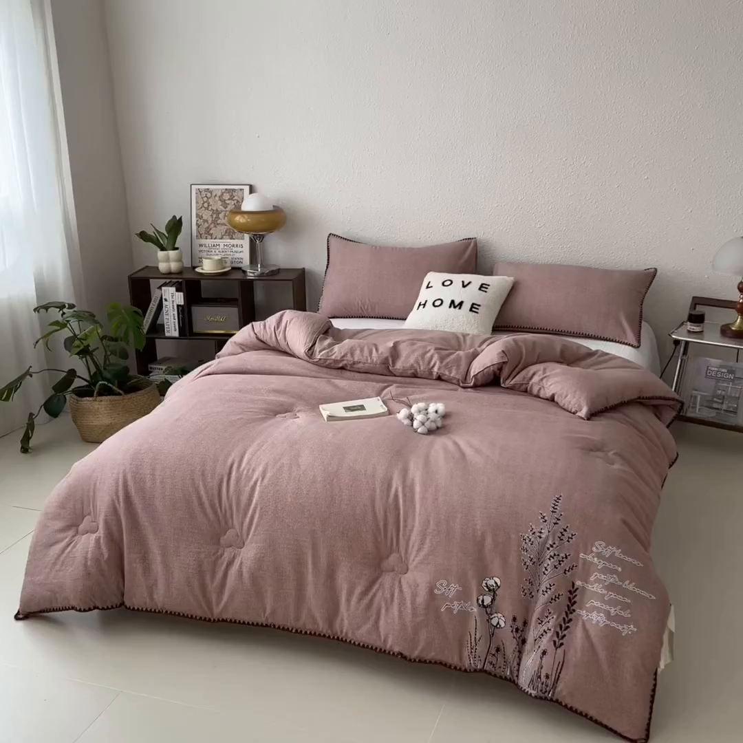 91家纺网 家纺一手货源 找家纺 梵克保罗 2025秋冬新品10A抗菌素麻棉花春秋被冬被被芯跨境外贸 素麻-墨染粉