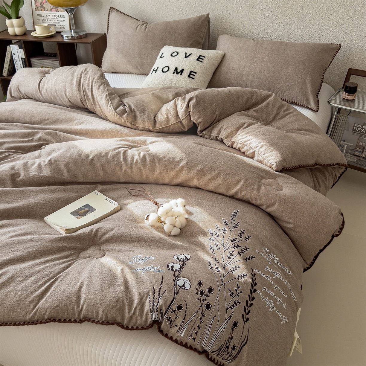 91家纺网 家纺一手货源 找家纺 梵克保罗 2025秋冬新品10A抗菌素麻棉花春秋被冬被被芯跨境外贸 素麻-墨染棕