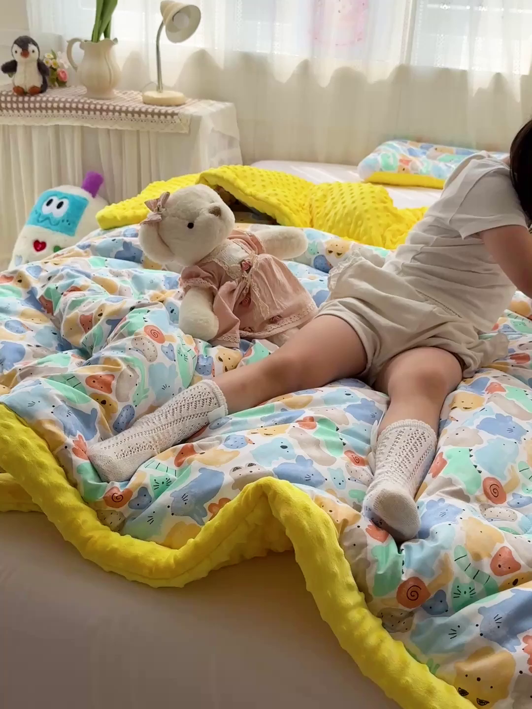 91家纺网 家纺一手货源 找家纺 十九色 2025秋冬新款全棉豆豆被春秋被被子被芯 蓝鼠宝宝