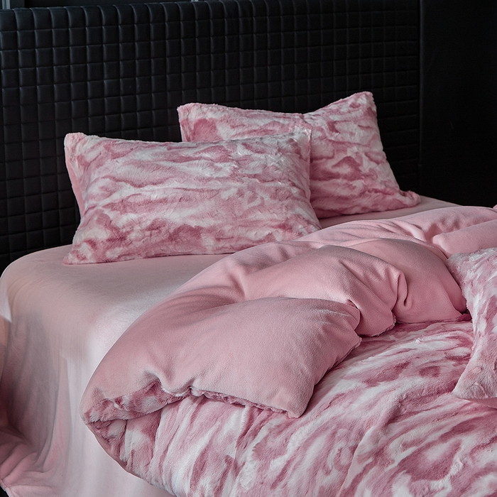 91家纺网 家纺一手货源 找家纺 缘生活 2025新款消光印花绒四件套年轻时尚 消光印花绒-粉色