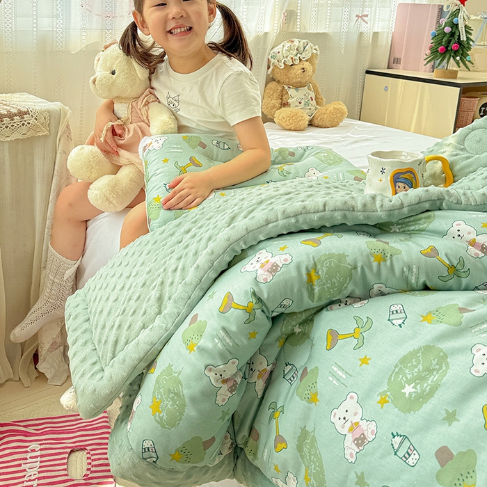 91家纺网 家纺一手货源 找家纺 十九色 2025秋冬新款全棉豆豆被春秋被被子被芯 慕斯熊