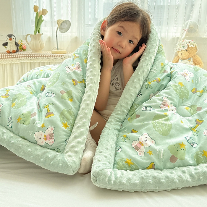 91家纺网 家纺一手货源 找家纺 十九色 2025秋冬新款全棉豆豆被春秋被被子被芯 慕斯熊