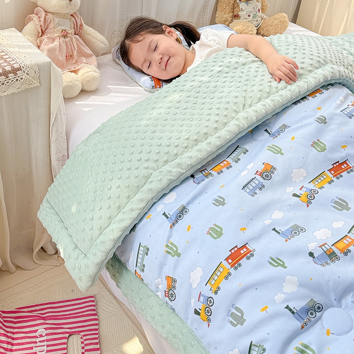 91家纺网 家纺一手货源 找家纺 十九色 2025秋冬新款全棉豆豆被春秋被被子被芯 小火车