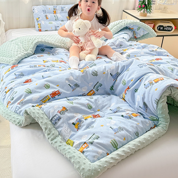 91家纺网 家纺一手货源 找家纺 十九色 2025秋冬新款全棉豆豆被春秋被被子被芯 小火车