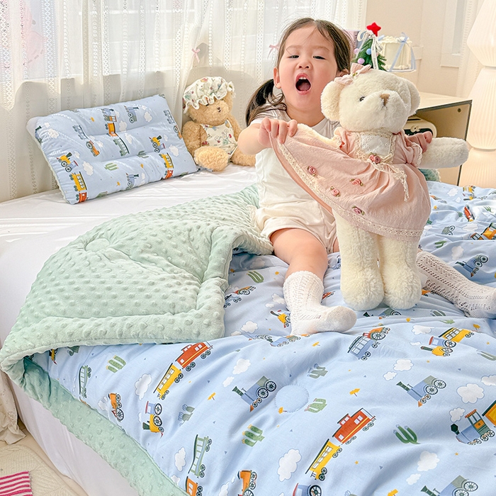 91家纺网 家纺一手货源 找家纺 十九色 2025秋冬新款全棉豆豆被春秋被被子被芯 小火车