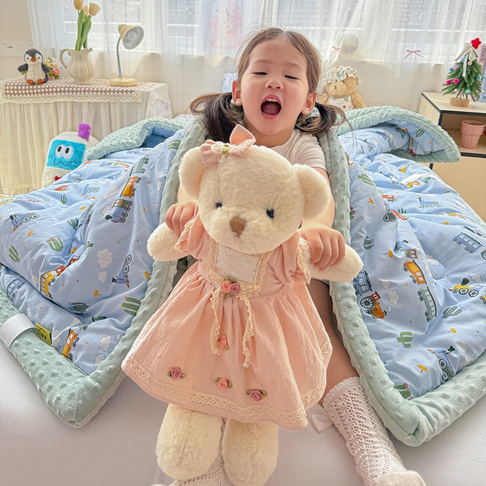 91家纺网 家纺一手货源 找家纺 十九色 2025秋冬新款全棉豆豆被春秋被被子被芯 小火车