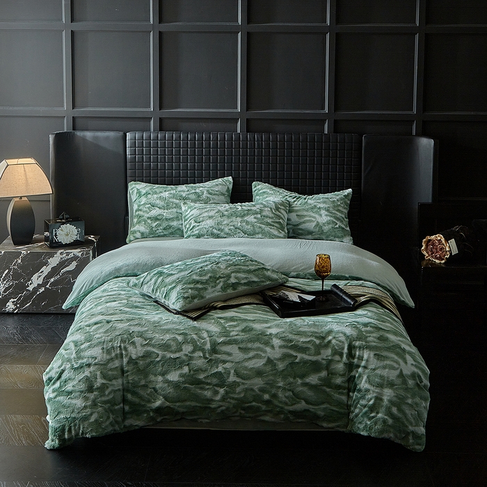 91家纺网 家纺一手货源 找家纺 缘生活 2025新款消光印花绒四件套年轻时尚 消光印花绒-绿色