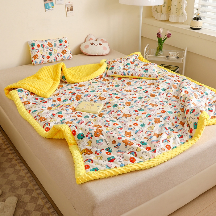 91家纺网 家纺一手货源 找家纺 十九色 2025秋冬新款全棉豆豆被春秋被被子被芯 彩虹乐园