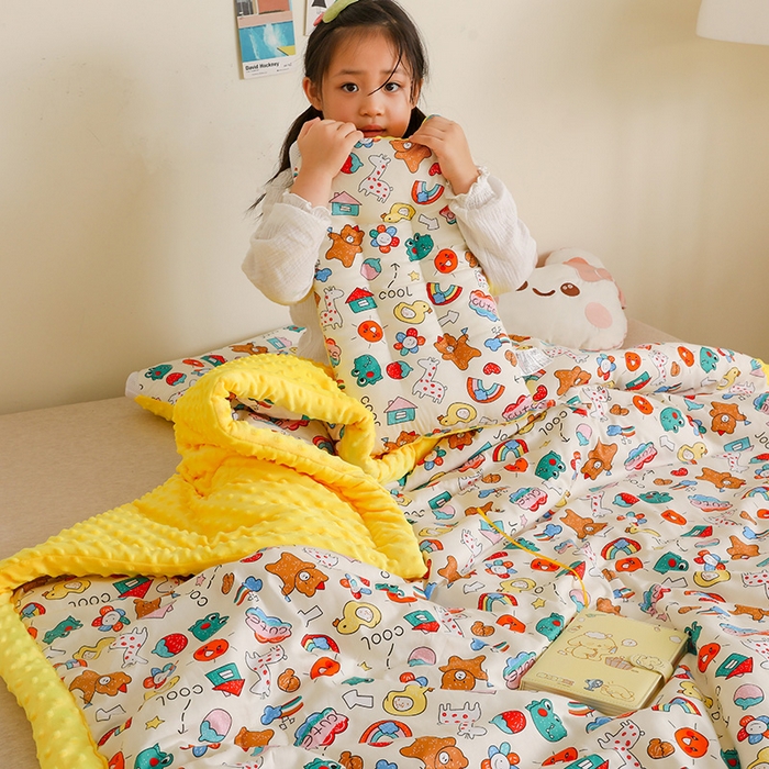 91家纺网 家纺一手货源 找家纺 十九色 2025秋冬新款全棉豆豆被春秋被被子被芯 彩虹乐园