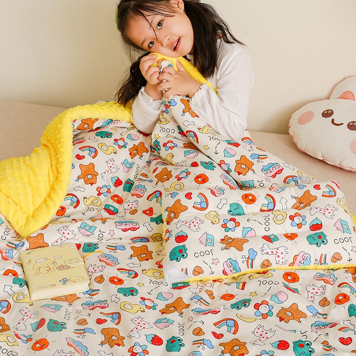 91家纺网 家纺一手货源 找家纺 十九色 2025秋冬新款全棉豆豆被春秋被被子被芯 彩虹乐园