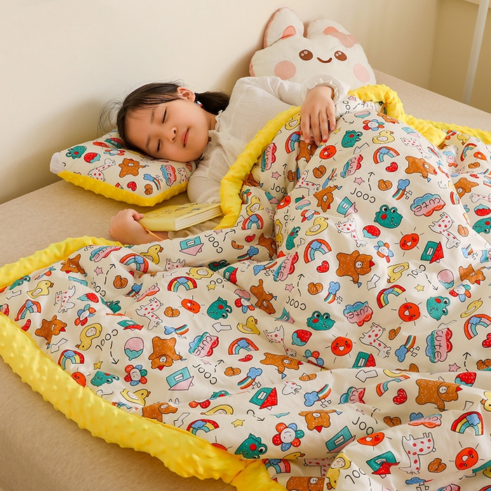 91家纺网 家纺一手货源 找家纺 十九色 2025秋冬新款全棉豆豆被春秋被被子被芯 彩虹乐园