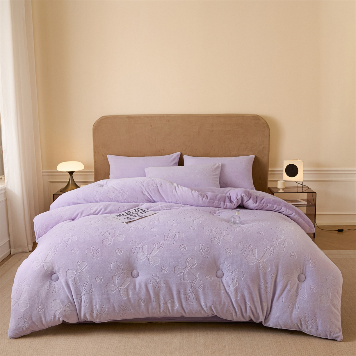 91家纺网 家纺一手货源 找家纺 星座家纺 2025新款雕花绒被子被芯冬被 蝴蝶结-紫