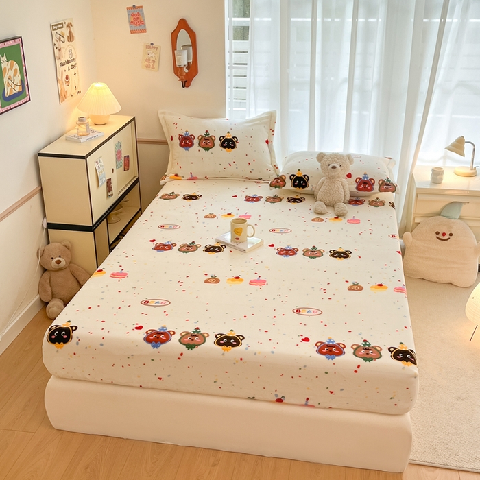 91家纺网 家纺一手货源 找家纺 寻米 2025新款高克重加厚保暖牛奶绒床笠-大床图 彩虹小熊