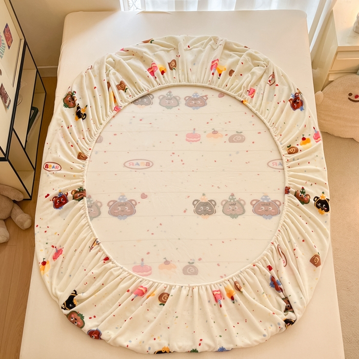 91家纺网 家纺一手货源 找家纺 寻米 2025新款高克重加厚保暖牛奶绒床笠-大床图 彩虹小熊