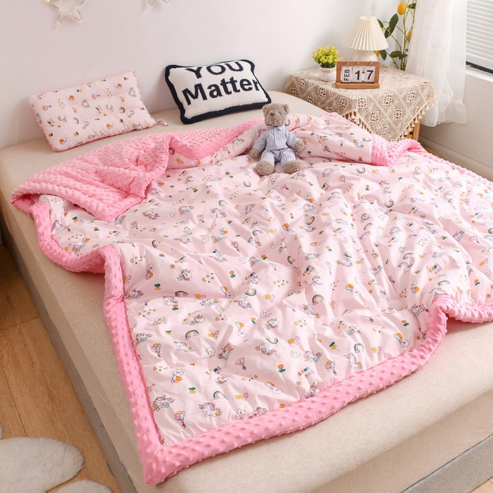 91家纺网 家纺一手货源 找家纺 十九色 2025秋冬新款全棉豆豆被春秋被被子被芯 彩虹小马