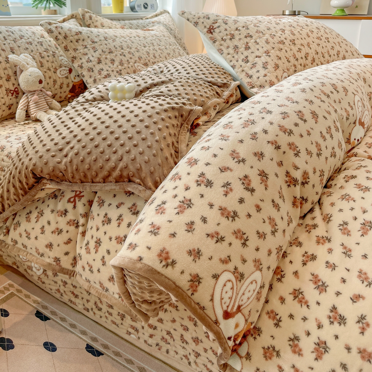 元熙 2025新款印花小清新韩国绒牛奶绒豆豆床盖四件套-织梦时空