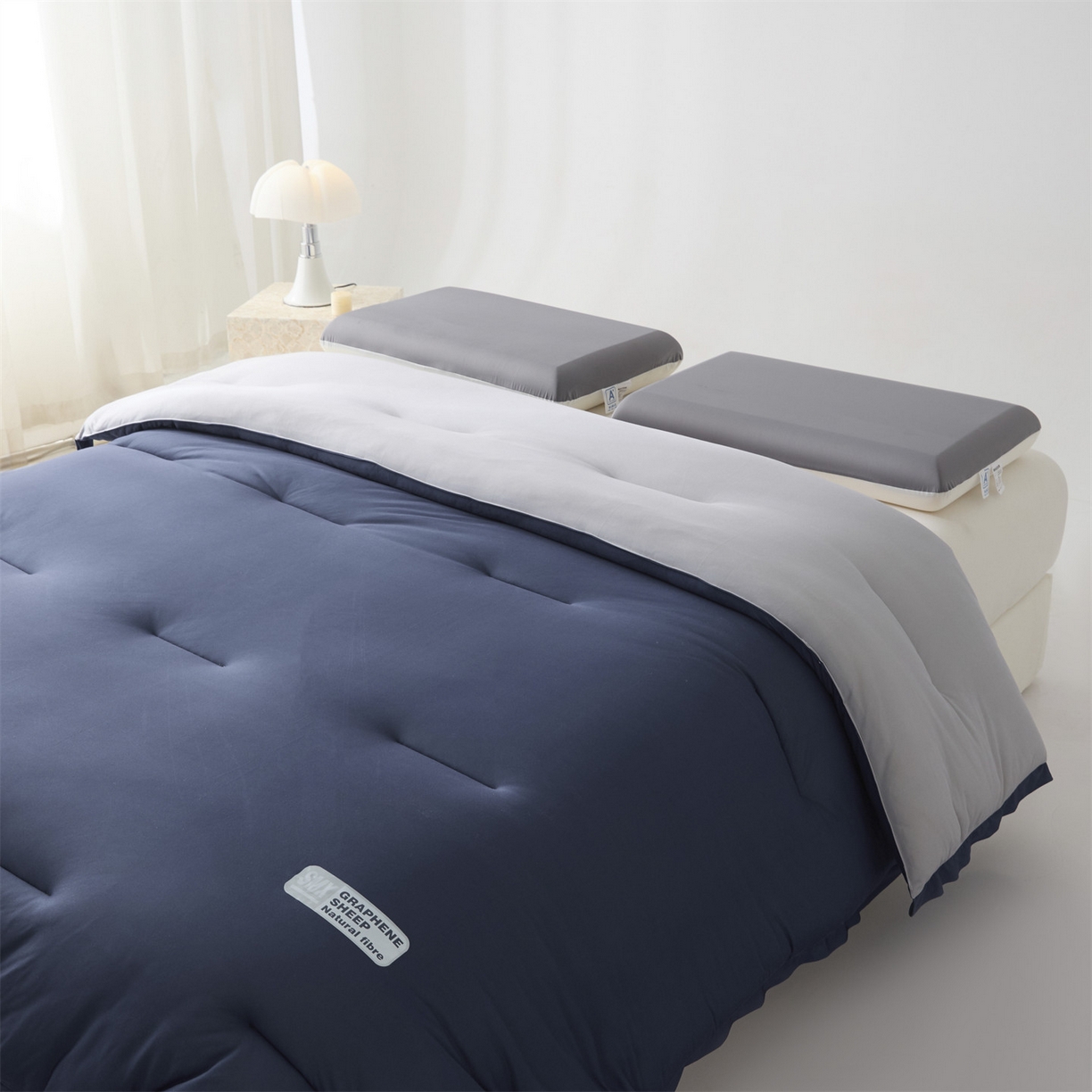 91家纺网 家纺一手货源 找家纺 梵克保罗 2025秋冬新品10A抗菌亚朵同款双盖春秋被子被芯跨境外贸-墨烯引力 墨烯引力-深蓝