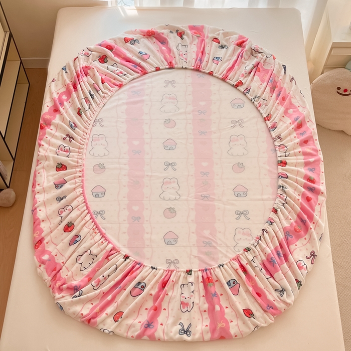 91家纺网 家纺一手货源 找家纺 寻米 2025新款高克重加厚保暖牛奶绒床笠-大床图 草莓兔兔