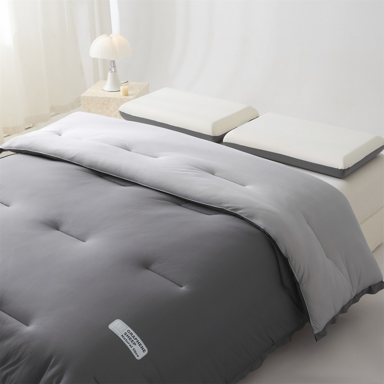 91家纺网 家纺一手货源 找家纺 梵克保罗 2025秋冬新品10A抗菌亚朵同款双盖春秋被子被芯跨境外贸-墨烯引力 墨烯引力-灰色