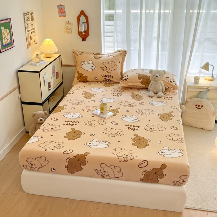 91家纺网 家纺一手货源 找家纺 寻米 2025新款高克重加厚保暖牛奶绒床笠-大床图 狗狗面包