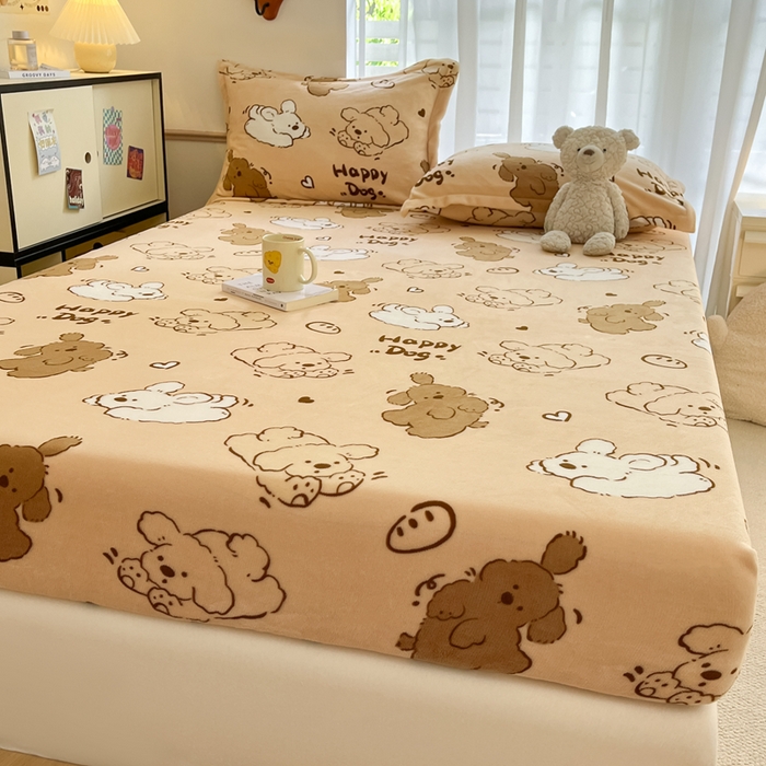 91家纺网 家纺一手货源 找家纺 寻米 2025新款高克重加厚保暖牛奶绒床笠-大床图 狗狗面包