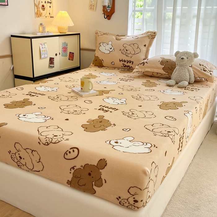 91家纺网 家纺一手货源 找家纺 寻米 2025新款高克重加厚保暖牛奶绒床笠-大床图 狗狗面包