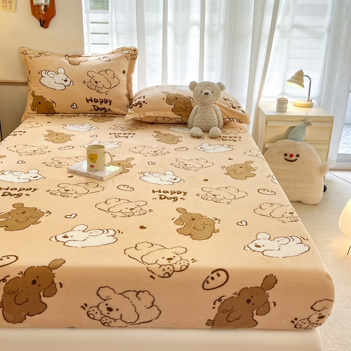 91家纺网 家纺一手货源 找家纺 寻米 2025新款高克重加厚保暖牛奶绒床笠-大床图 狗狗面包