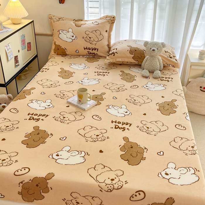 91家纺网 家纺一手货源 找家纺 寻米 2025新款高克重加厚保暖牛奶绒床笠-大床图 狗狗面包