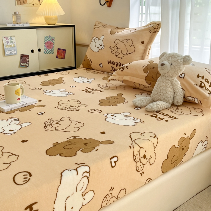 91家纺网 家纺一手货源 找家纺 寻米 2025新款高克重加厚保暖牛奶绒床笠-大床图 狗狗面包