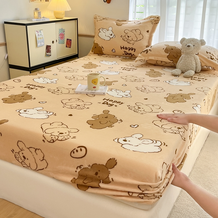 91家纺网 家纺一手货源 找家纺 寻米 2025新款高克重加厚保暖牛奶绒床笠-大床图 狗狗面包