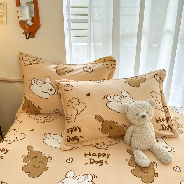 91家纺网 家纺一手货源 找家纺 寻米 2025新款高克重加厚保暖牛奶绒床笠-大床图 狗狗面包