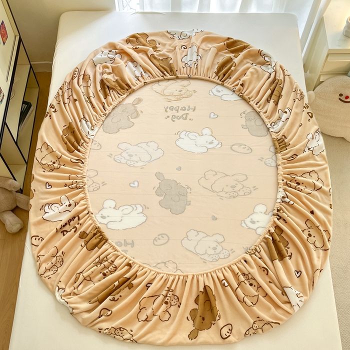 91家纺网 家纺一手货源 找家纺 寻米 2025新款高克重加厚保暖牛奶绒床笠-大床图 狗狗面包