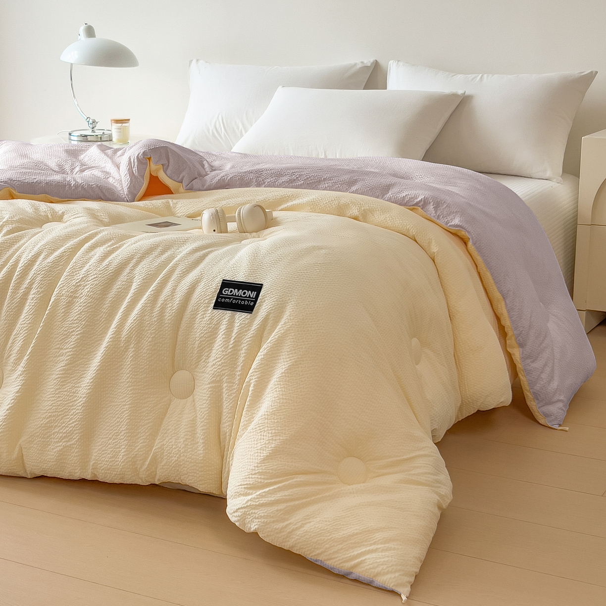 91家纺网 家纺一手货源 找家纺 梵克保罗 2025秋冬新款10A抗菌泡泡棉冬被子被芯单人被双人被子被芯 米黄+浅灰