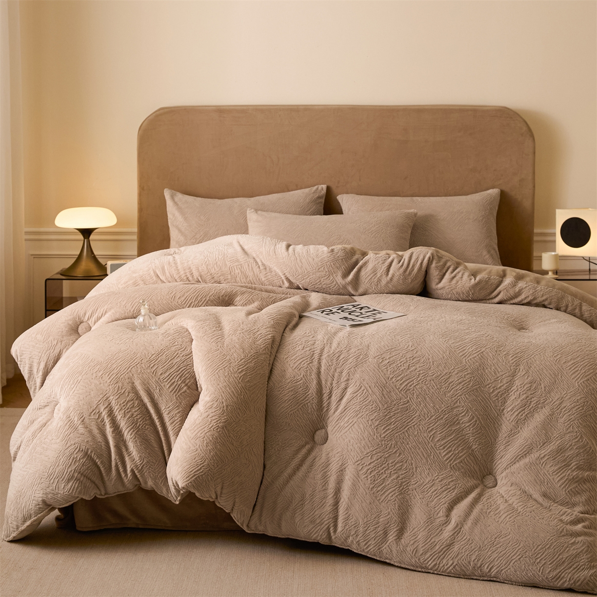 91家纺网 家纺一手货源 找家纺 星座家纺 2025新款雕花绒被子被芯冬被 格纹-卡其