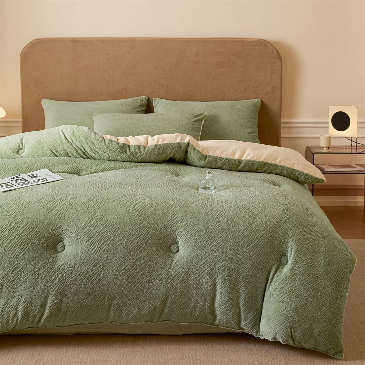 91家纺网 家纺一手货源 找家纺 星座家纺 2025新款雕花绒被子被芯冬被 格纹-抹茶绿