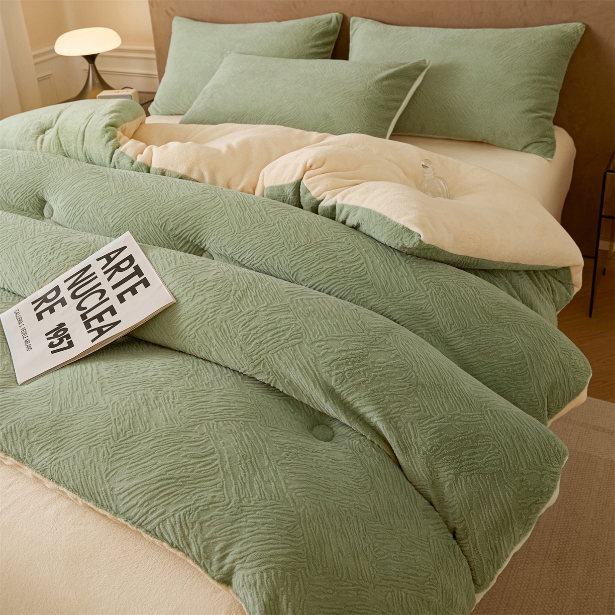 91家纺网 家纺一手货源 找家纺 星座家纺 2025新款雕花绒被子被芯冬被 格纹-抹茶绿