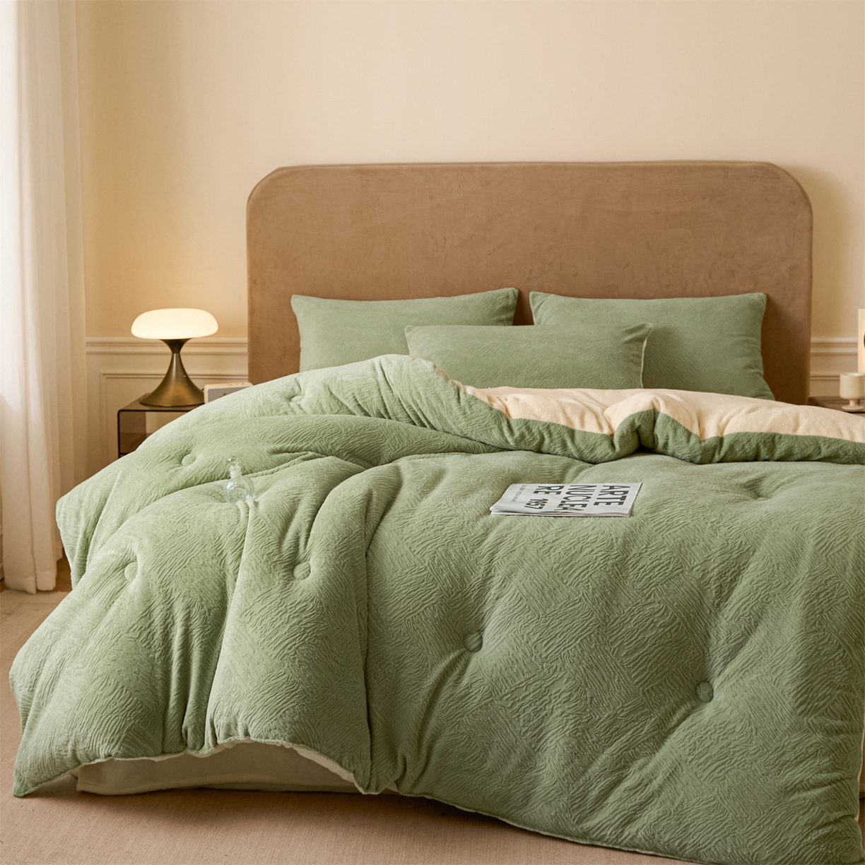 91家纺网 家纺一手货源 找家纺 星座家纺 2025新款雕花绒被子被芯冬被 格纹-抹茶绿