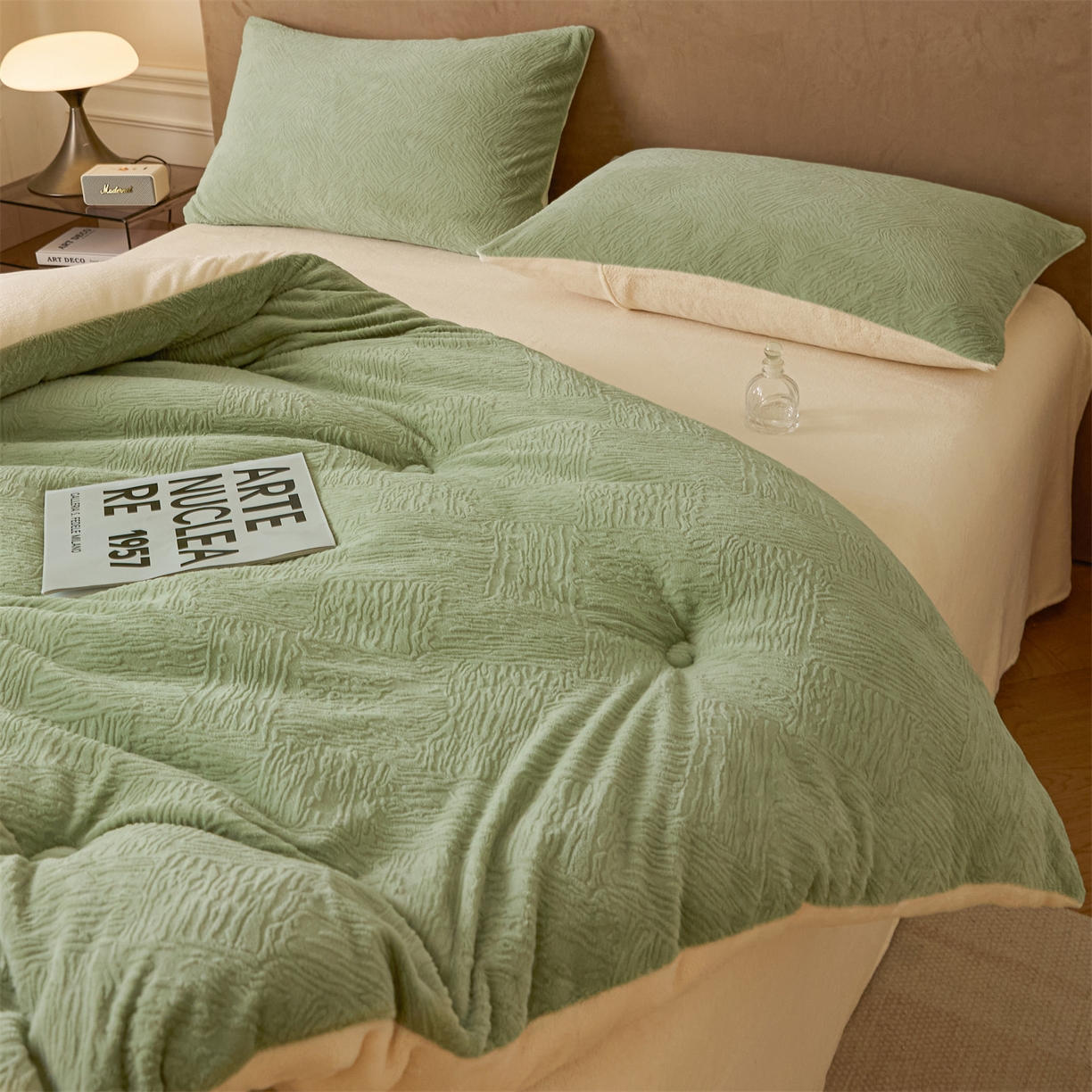 91家纺网 家纺一手货源 找家纺 星座家纺 2025新款雕花绒被子被芯冬被 格纹-抹茶绿