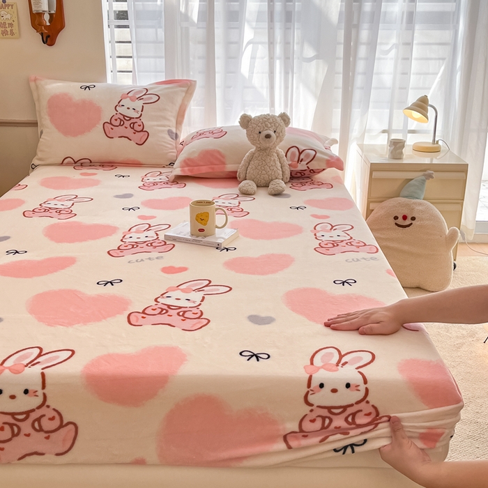 寻米 2025新款高克重加厚保暖牛奶绒床笠-大床图 好眠兔兔