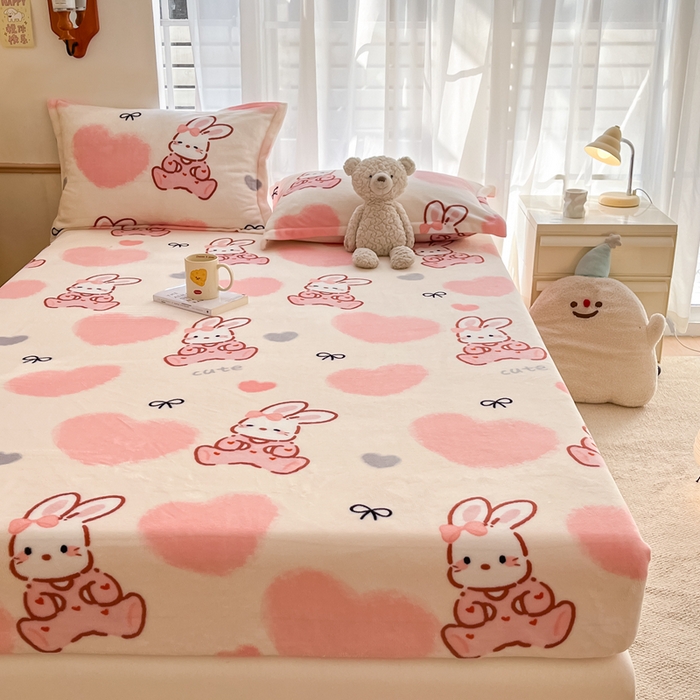 91家纺网 家纺一手货源 找家纺 寻米 2025新款高克重加厚保暖牛奶绒床笠-大床图 好眠兔兔