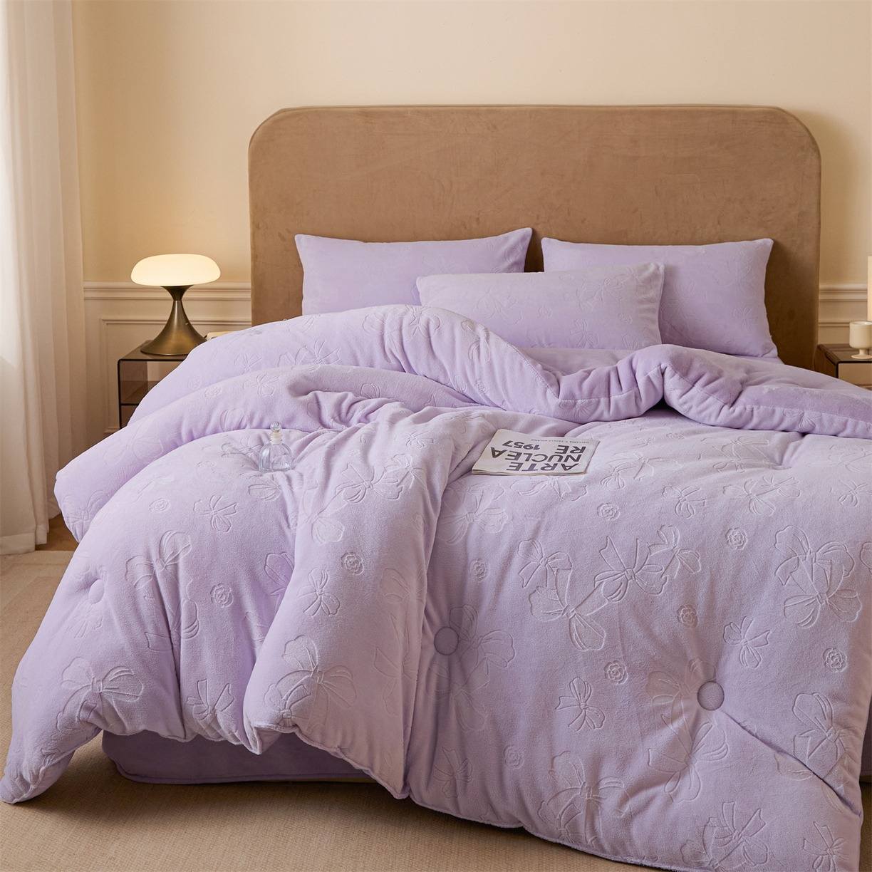 91家纺网 家纺一手货源 找家纺 星座家纺 2025新款雕花绒被子被芯冬被 蝴蝶结-紫