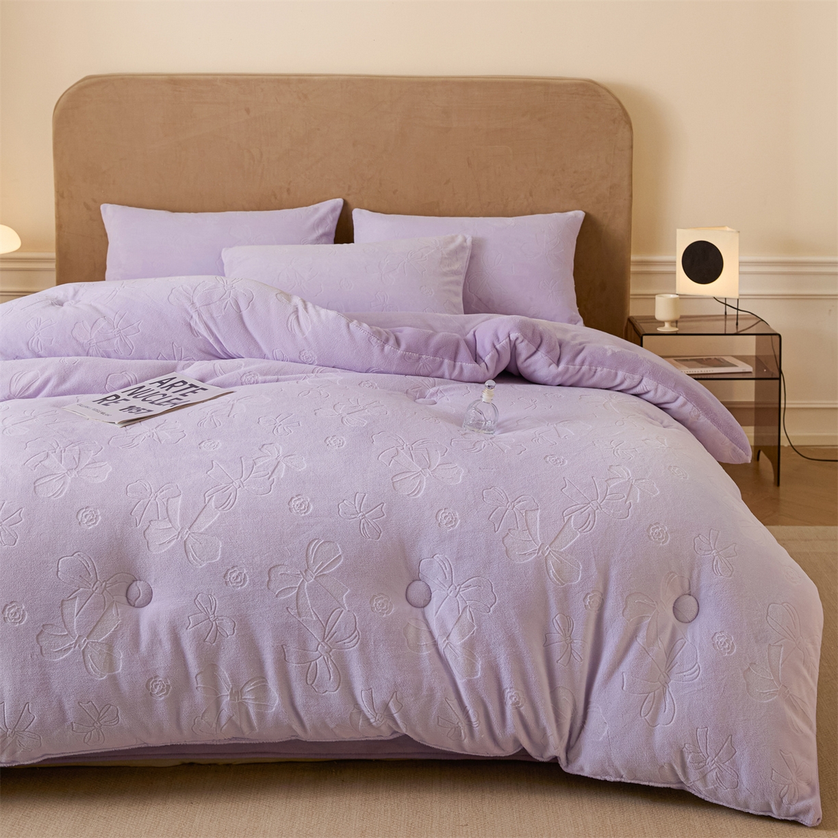 91家纺网 家纺一手货源 找家纺 星座家纺 2025新款雕花绒被子被芯冬被 蝴蝶结-紫