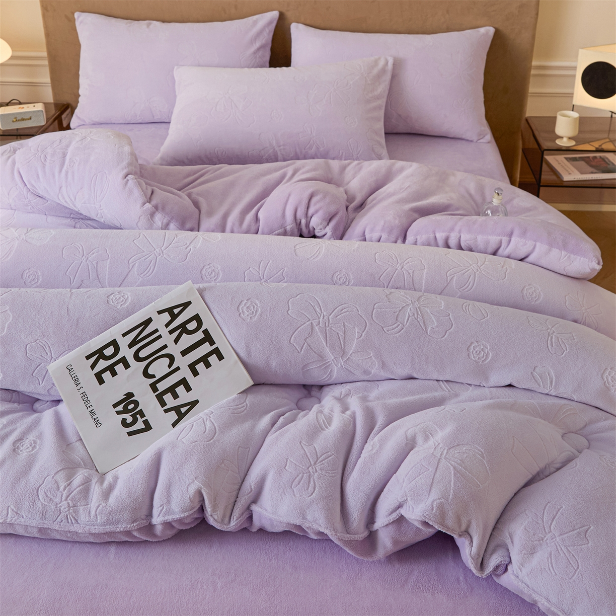 91家纺网 家纺一手货源 找家纺 星座家纺 2025新款雕花绒被子被芯冬被 蝴蝶结-紫