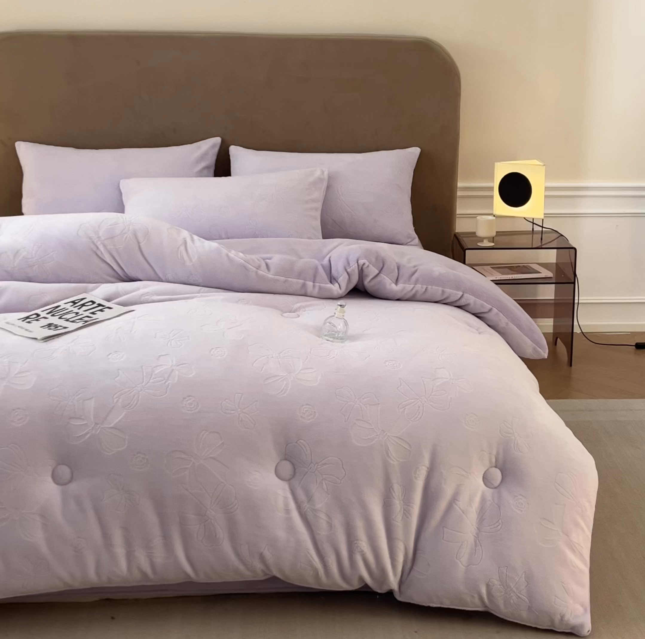 91家纺网 家纺一手货源 找家纺 星座家纺 2025新款雕花绒被子被芯冬被 蝴蝶结-紫