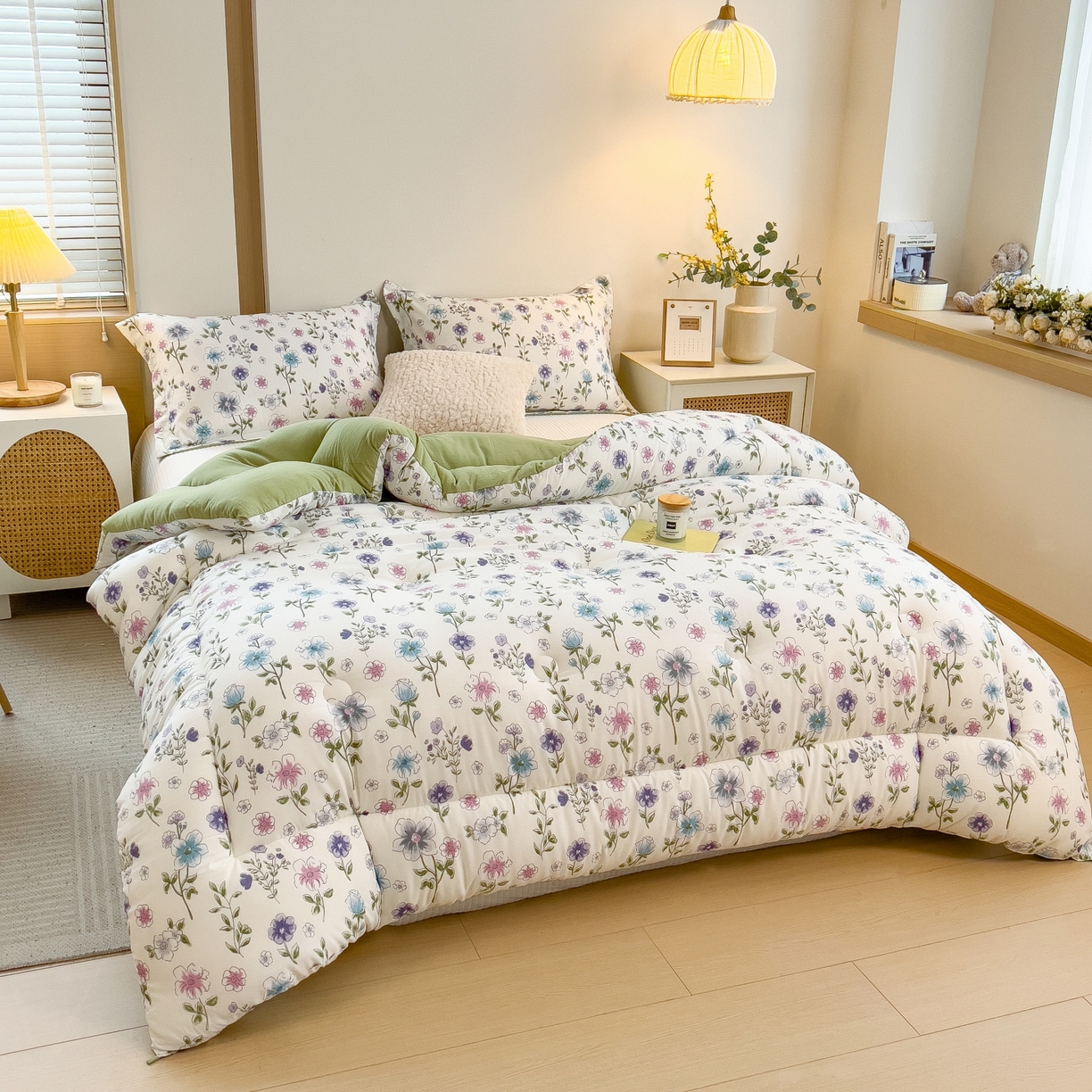 91家纺网 家纺一手货源 找家纺 梵克保罗 2025秋冬新品10A抗菌双层纱冬被被子被芯 花韵