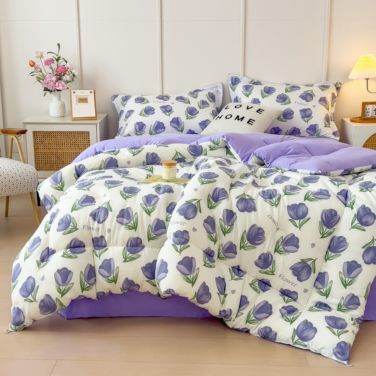 91家纺网 家纺一手货源 找家纺 梵克保罗 2025秋冬新品10A抗菌双层纱冬被被子被芯 郁金紫