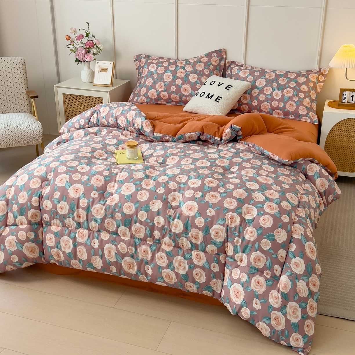 91家纺网 家纺一手货源 找家纺 梵克保罗 2025秋冬新品10A抗菌双层纱冬被被子被芯 玫瑰物语