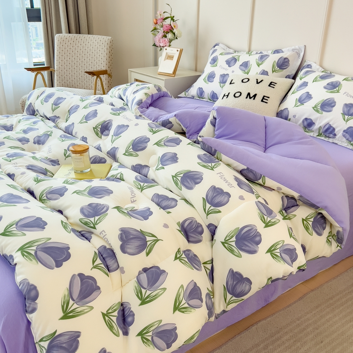 91家纺网 家纺一手货源 找家纺 梵克保罗 2025秋冬新品10A抗菌双层纱冬被被子被芯 郁金紫