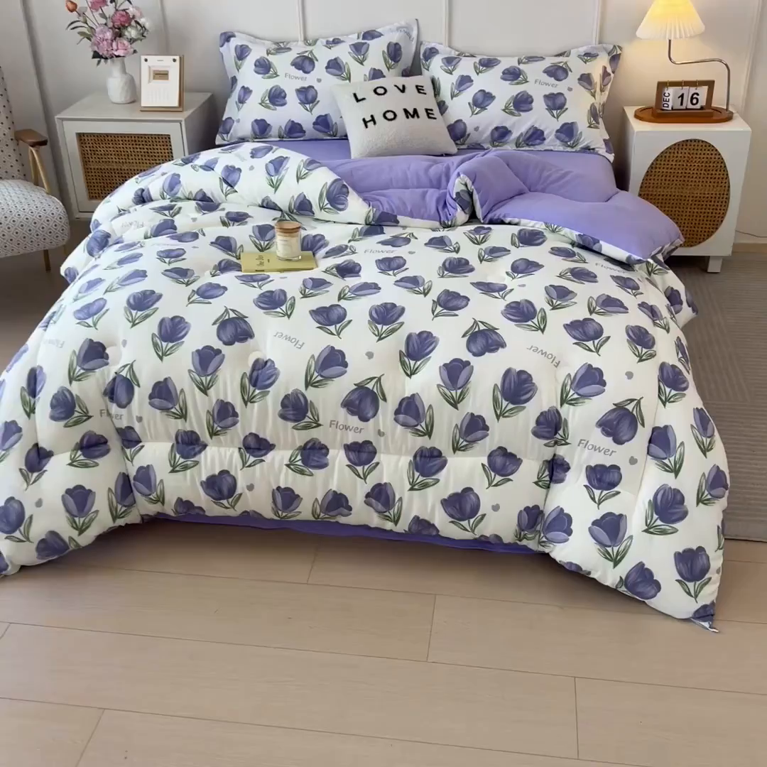 91家纺网 家纺一手货源 找家纺 梵克保罗 2025秋冬新品10A抗菌双层纱冬被被子被芯 郁金紫