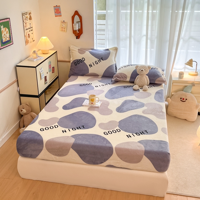 91家纺网 家纺一手货源 找家纺 寻米 2025新款高克重加厚保暖牛奶绒床笠-大床图 简约晚安